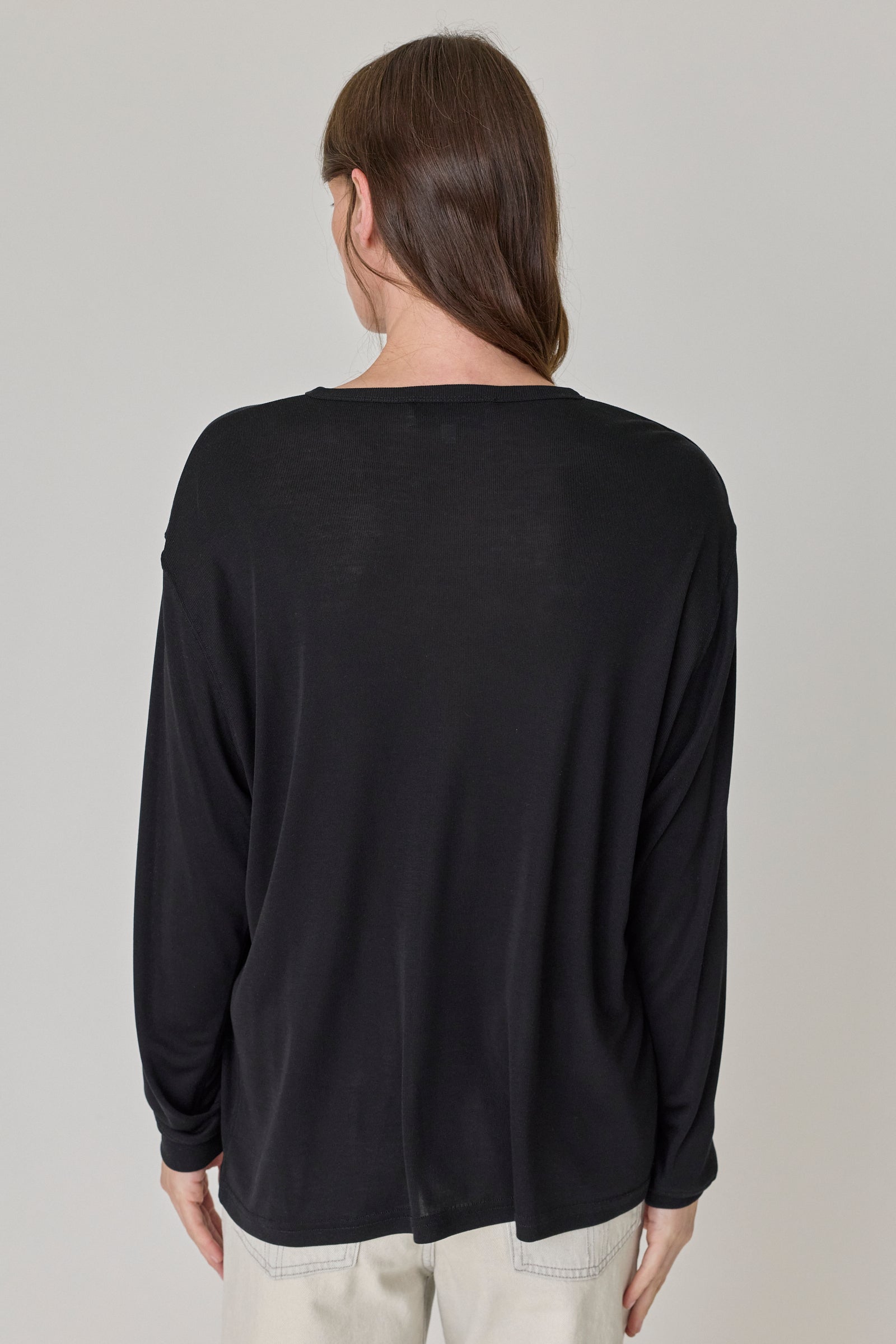 Henley Long Sleeve Top - Black