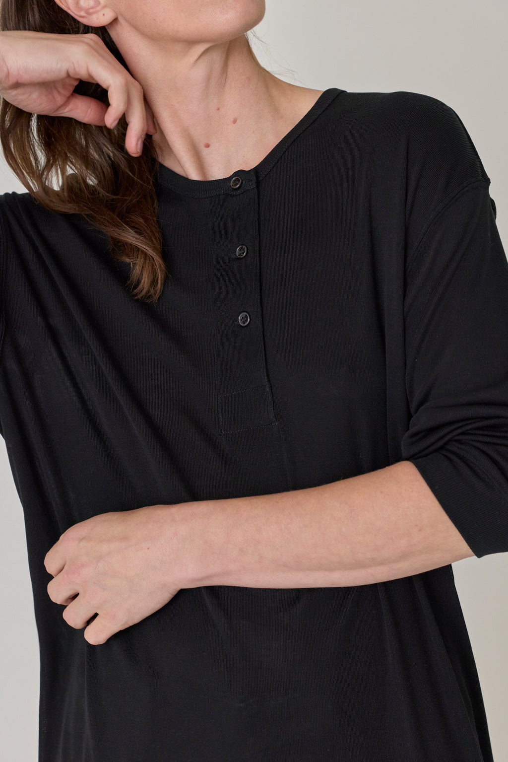Henley Long Sleeve Top - Black