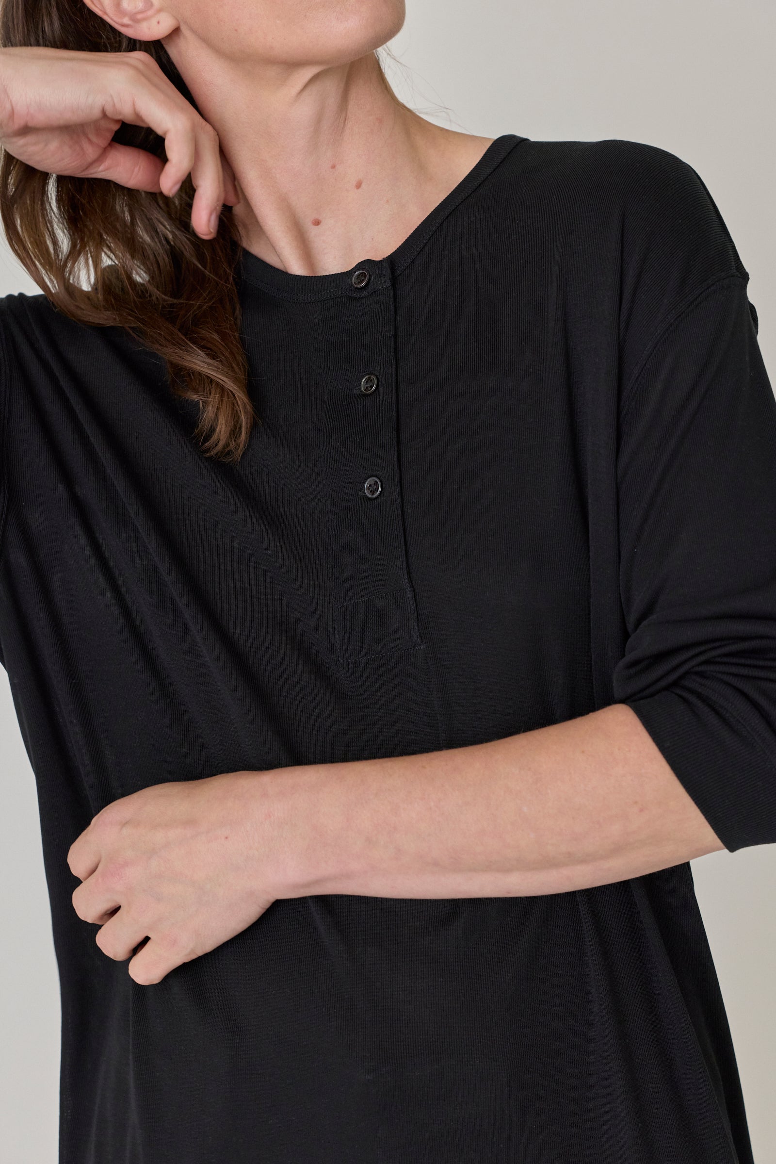 Henley Long Sleeve Top - Black