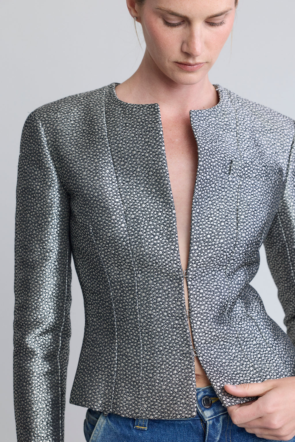 Chanel Black and Silver Lurex Jacket, FW 2003