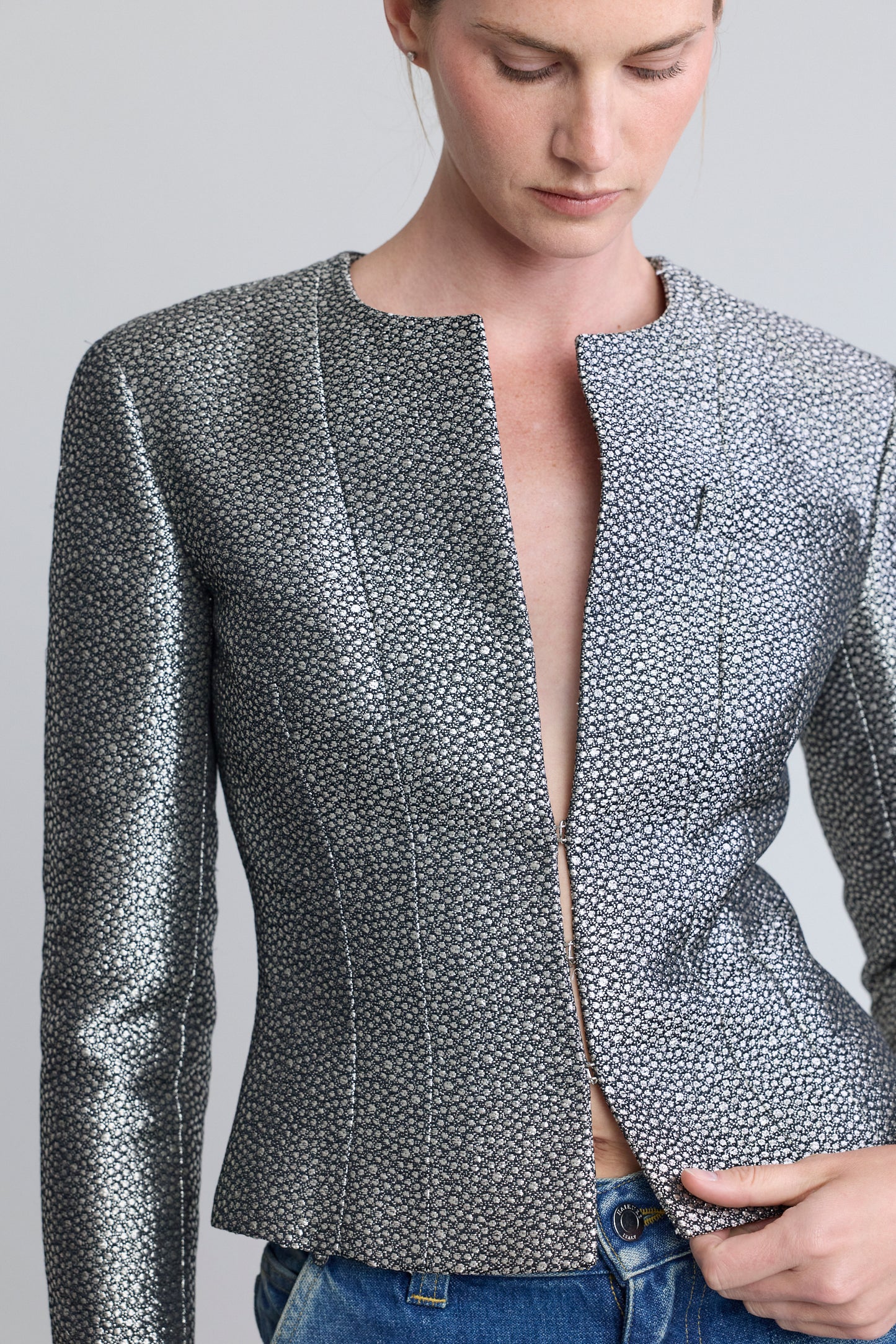 Chanel Black and Silver Lurex Jacket, FW 2003