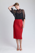 PLEATS PLEASE ISSEY MIYAKE Red Midi Skirt