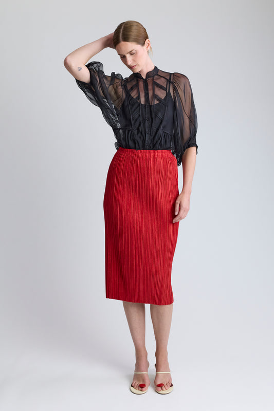 PLEATS PLEASE ISSEY MIYAKE Red Midi Skirt
