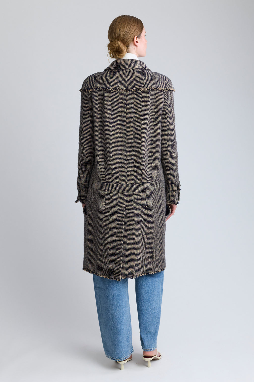 Chanel Herringbone Tweed Wool Coat