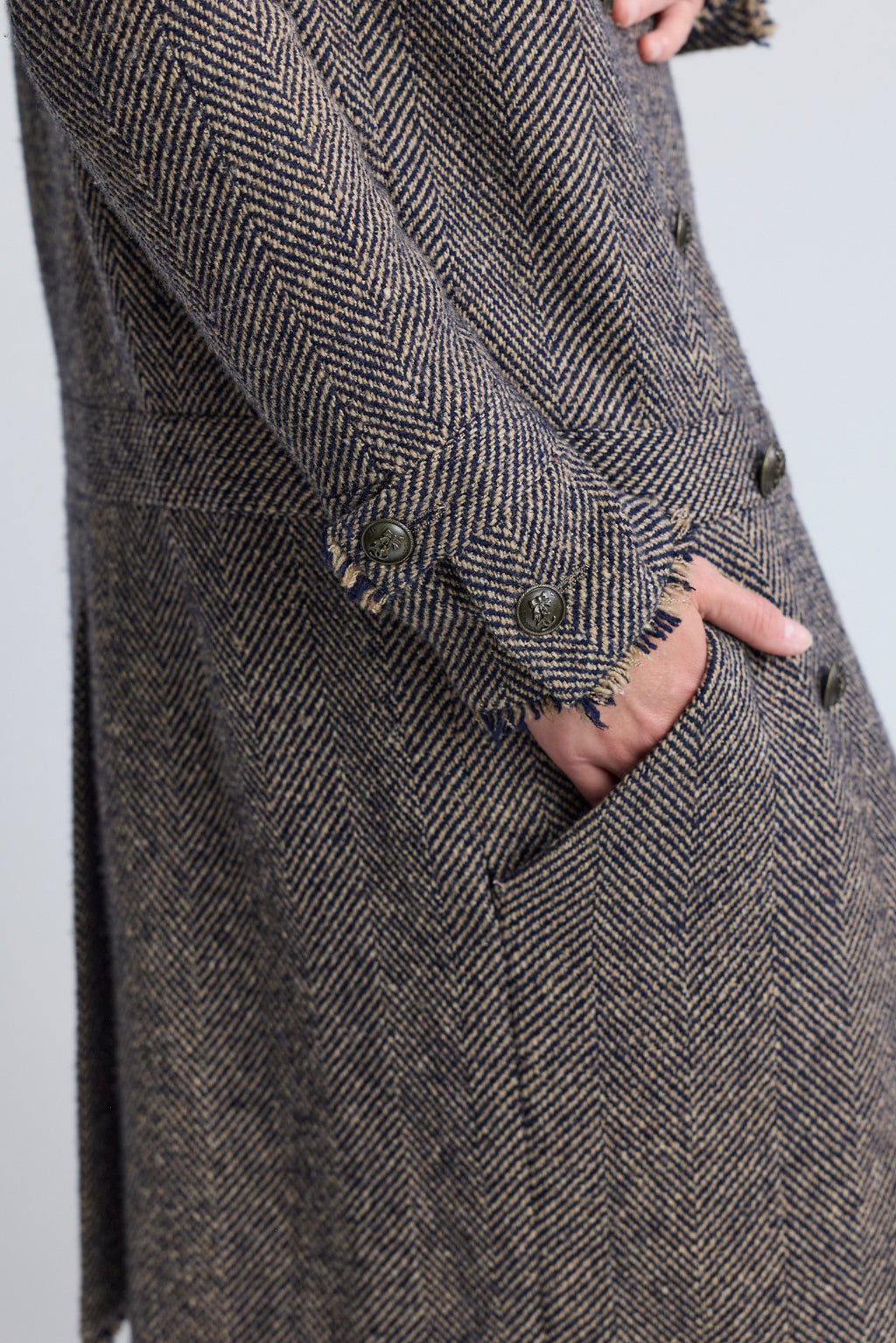 Chanel Herringbone Tweed Wool Coat