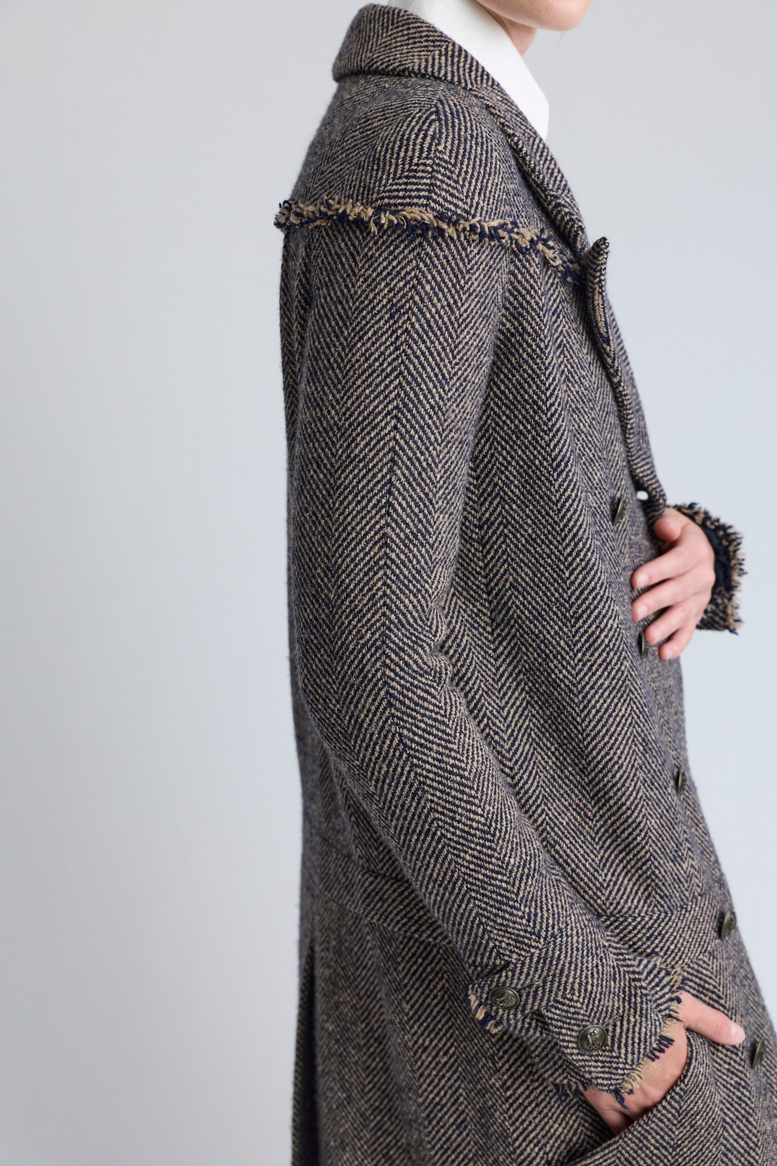 Chanel Herringbone Tweed Wool Coat