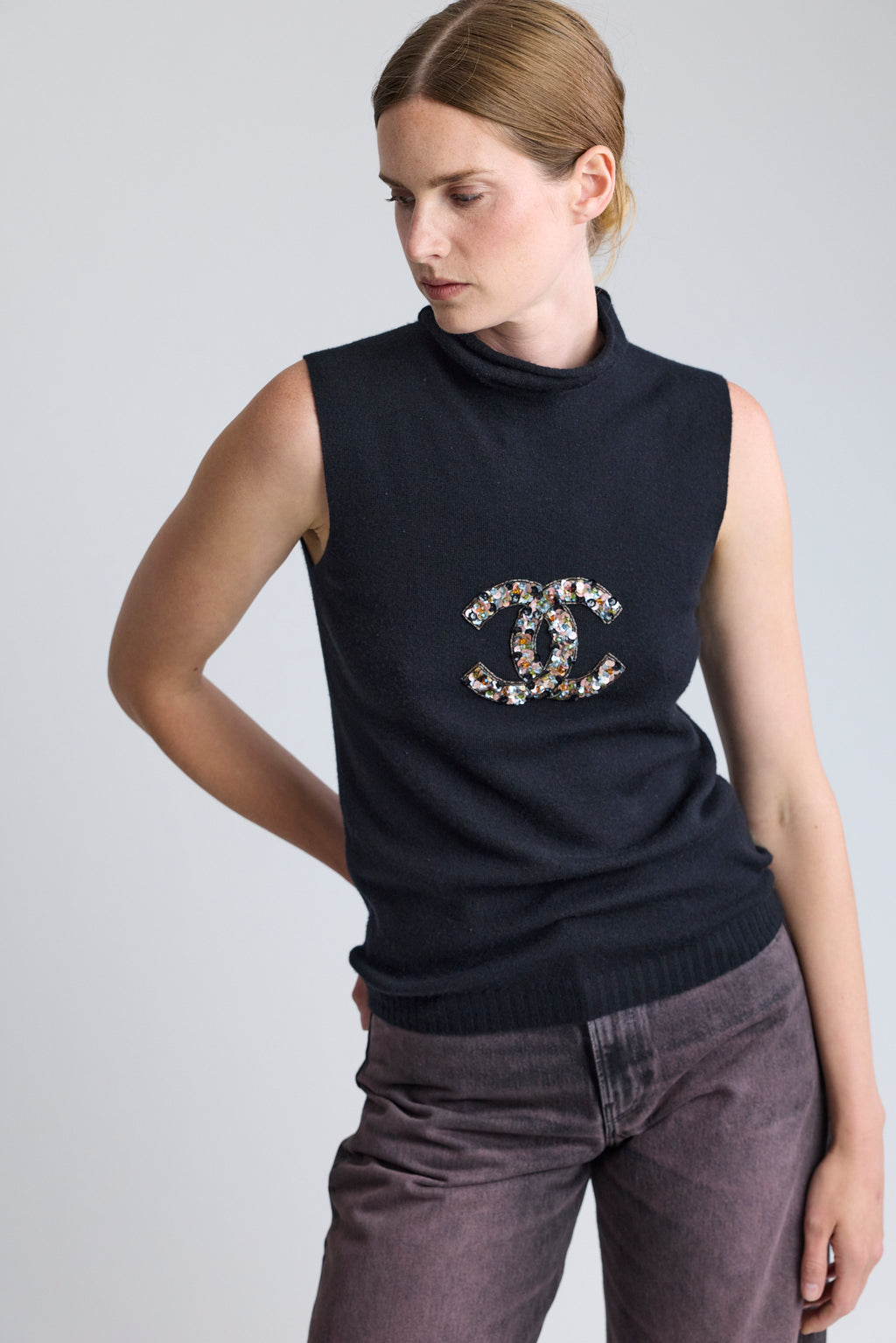 Chanel Sleeveless Sweater with Sequin Logo, PF 2005
