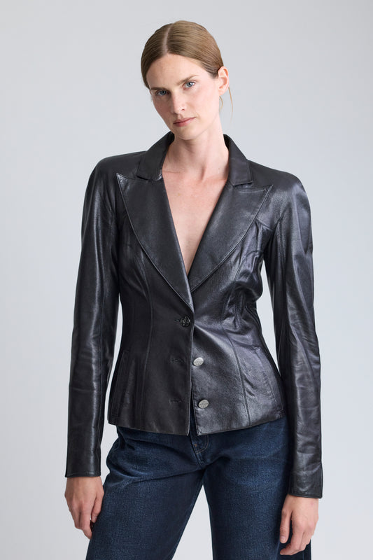 Chanel Black Metallic Leather Jacket, FW 2002
