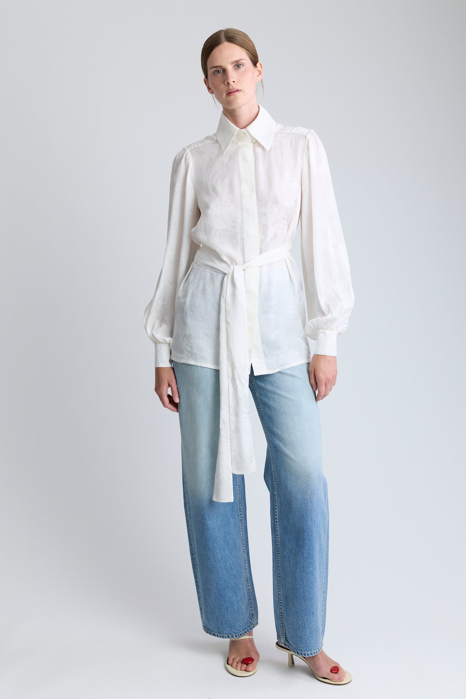 Chanel White Silk Damask Blouse