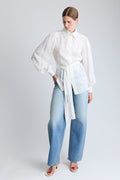 Chanel White Silk Damask Blouse