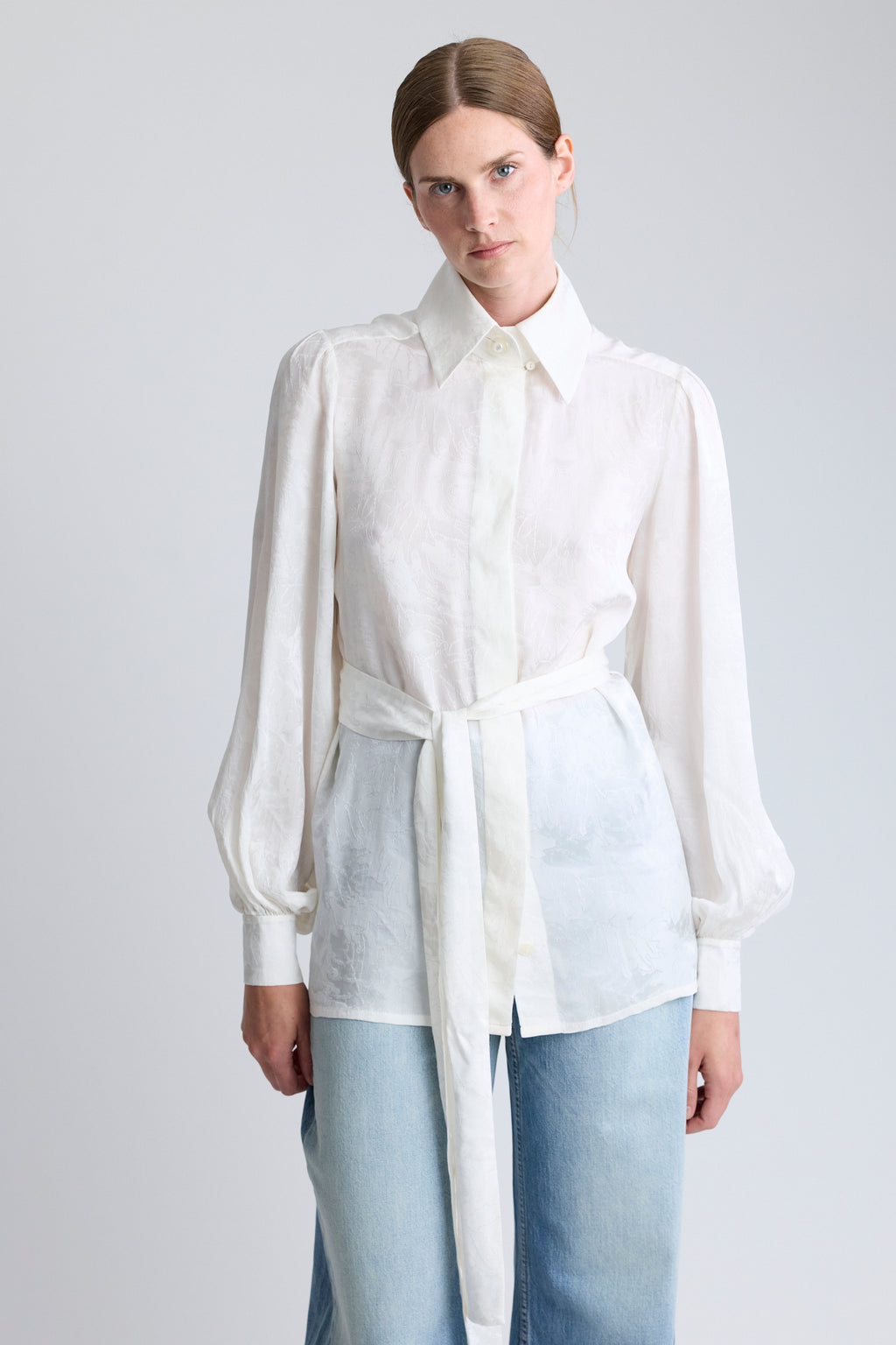 Chanel White Silk Damask Blouse