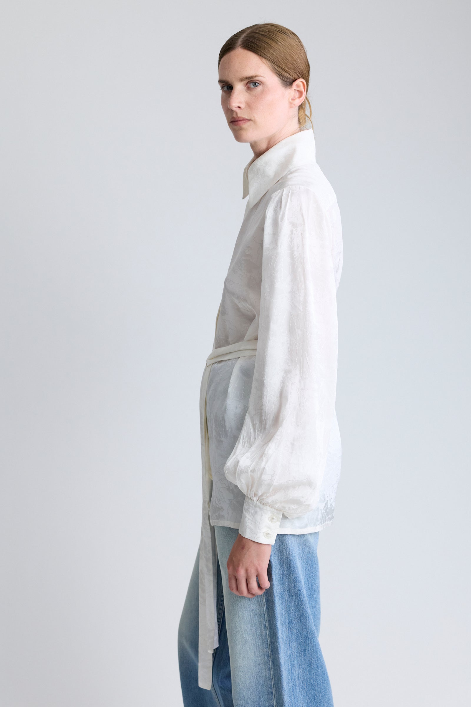 Chanel White Silk Damask Blouse
