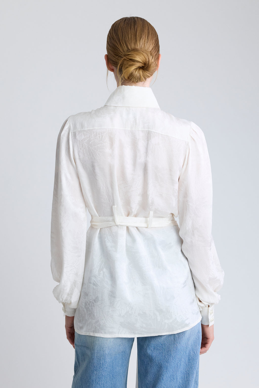 Chanel White Silk Damask Blouse