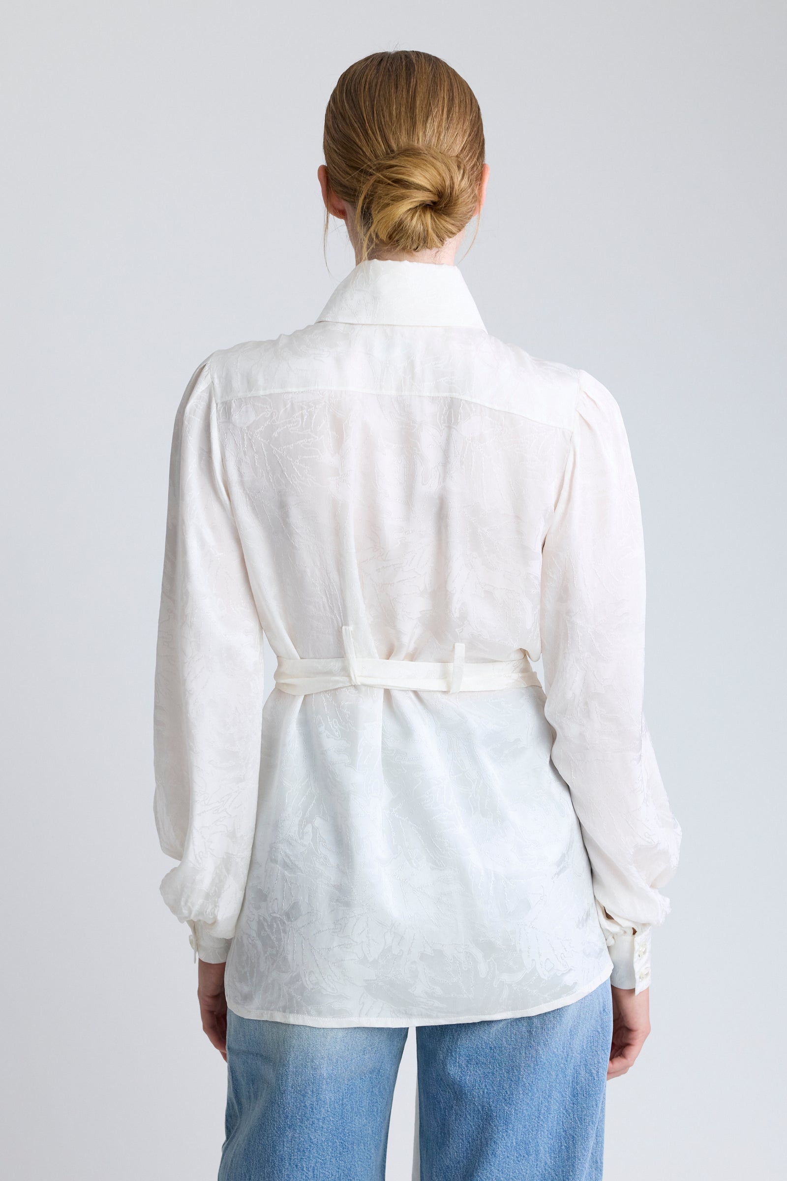 Chanel White Silk Damask Blouse