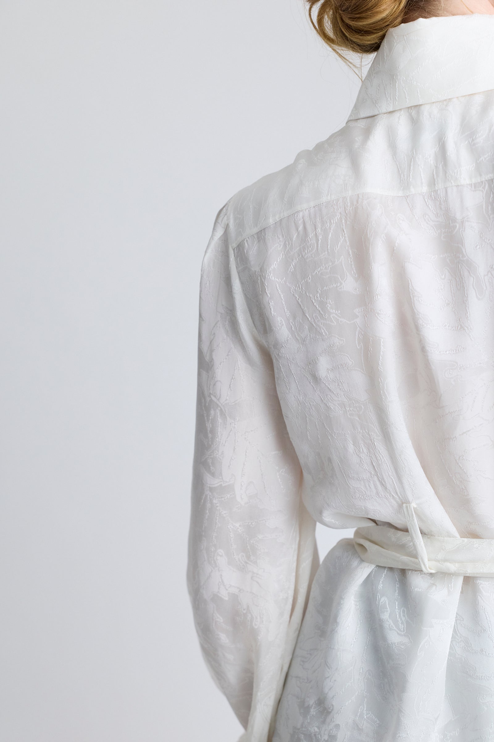 Chanel White Silk Damask Blouse
