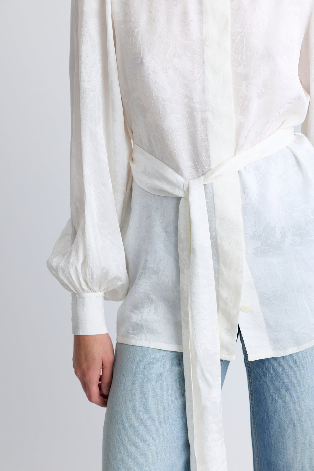 Chanel White Silk Damask Blouse