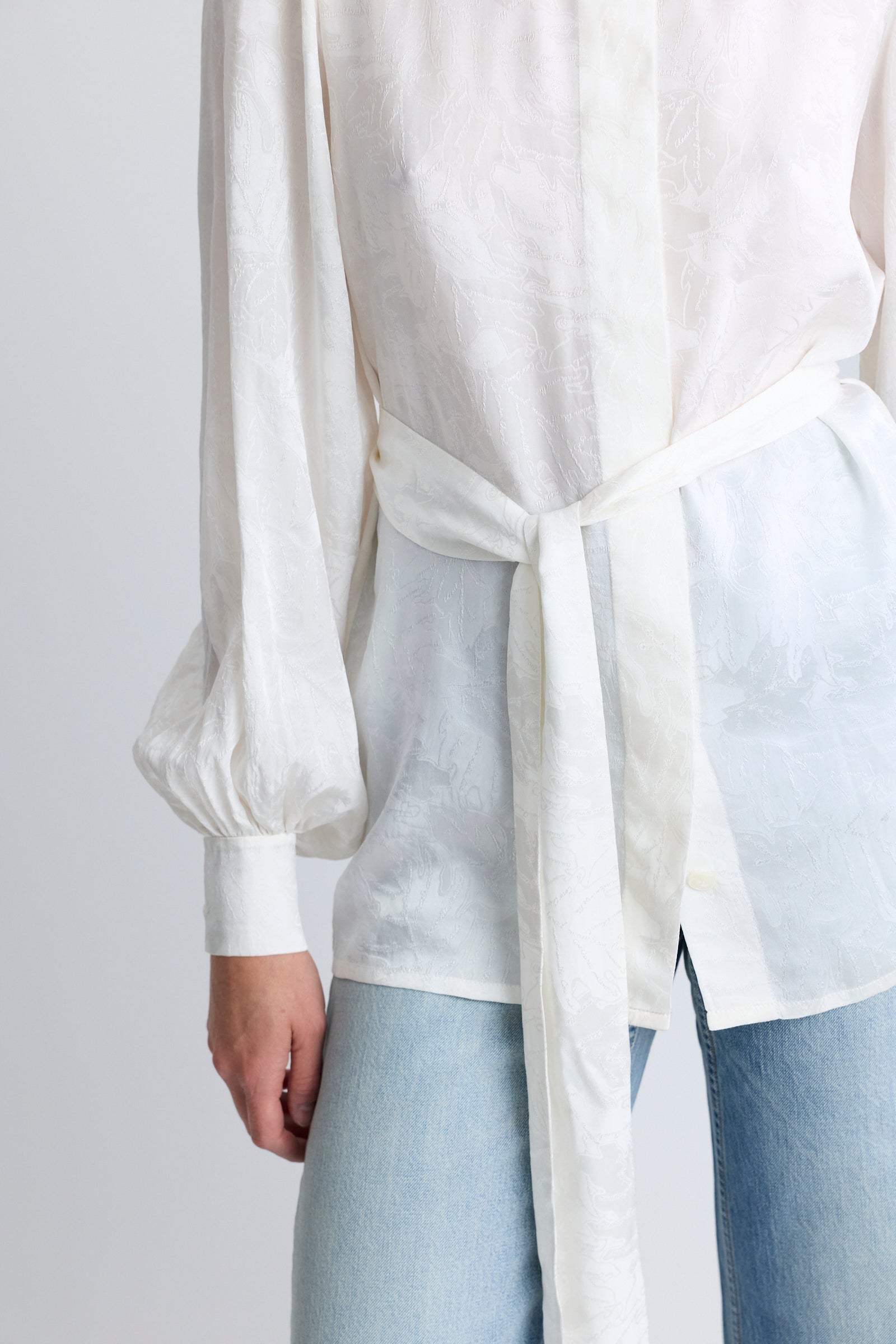 Chanel White Silk Damask Blouse