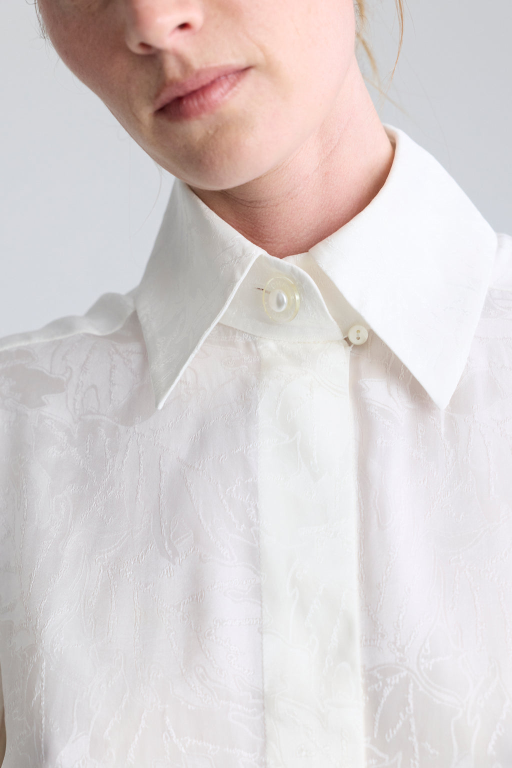 Chanel White Silk Damask Blouse