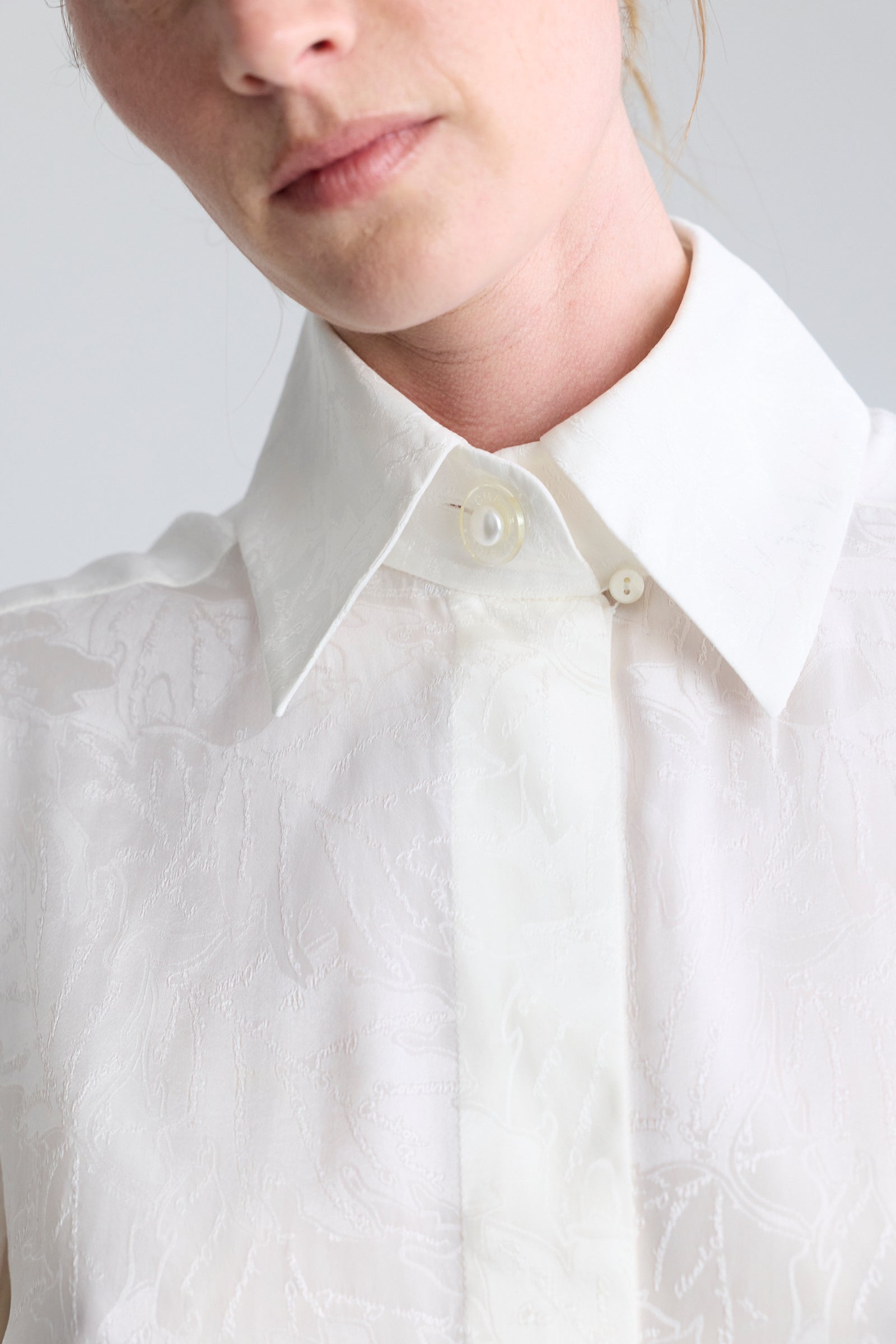 Chanel White Silk Damask Blouse