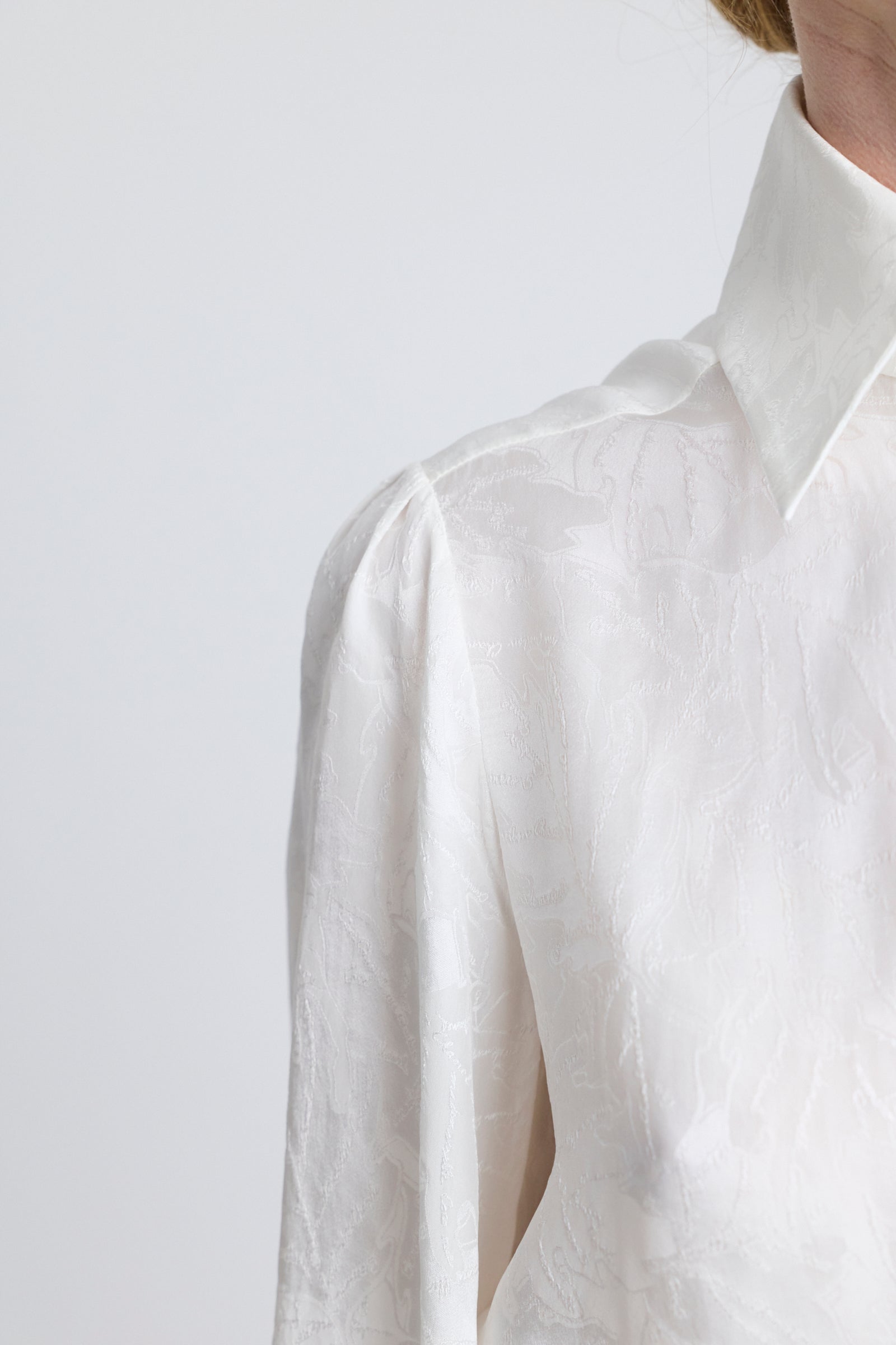 Chanel White Silk Damask Blouse